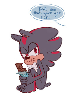 anthro barefoot black_body black_fur candy chest_tuft chocolate chocolate_bar dessert dialogue eating feet food food_on_face fur grumpy half-closed_eyes male narrowed_eyes nude red_body red_eyes red_fur simple_background sitting solo speech_bubble text tuft white_background pumpkin-hill-rap-dance sega sonic_the_hedgehog_(series) shadow_the_hedgehog eulipotyphlan hedgehog mammal 2016 english_text hi_res