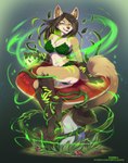 anthro biped female magic nature sitting solo purplelemons jade_faircrest canid canine fox mammal 2022 digital_media_(artwork) full-length_portrait hi_res portrait