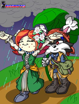 bag boots clothing dress duo female flower footwear green_clothing green_dress head_scarf leaf male plant raining shoes eggbot15 dragon_quest dragon_quest_xi sega sonic_the_hedgehog_(series) sonic_x square_enix 15_(eggbot15) eight_(dragon_quest) fan_character hero_(dragon_quest_viii) serena_(dragon_quest) starla_(eggbot15) darkling domestic_cat elemental_creature felid feline felis flora_fauna mammal seedrian absurd_res digital_media_(artwork) hi_res