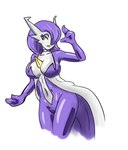 3_fingers alternate_color bodysuit breasts choker clothed clothing crystal dress eyelashes female fingers glistening glistening_body grey_body jewelry latex latex_clothing latex_skinsuit necklace plunging_neckline purple_body rubber_clothing skimpy skinsuit tight_clothing yellow_eyes serth nintendo pokemon gardevoir generation_3_pokemon humanoid pokemon_(species) hi_res