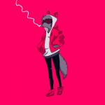 anthro clothed clothing cybernetics cyberpunk electronics eyewear fur goggles headgear headphones headset headwear jacket jumper machine male simple_background smoking solo topwear smallsavant canid canine canis cyborg mammal wolf 1:1 2019 digital_media_(artwork)