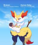 2016 anthro baby braixen breasts canid canine digital_media_(artwork) drake_lyra duo english_text fan_character female fluffy fur generation_6_pokemon hi_res human male mammal minx_lyra nintendo pokemon pokemon_(species) pseudo_clothing silentsound simple_background smile text young