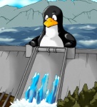 ambiguous_gender attack beak dam lake looking_down macro mountain outside plant river sky solo tree water markwulfgar linux tux_(linux) avian bird penguin