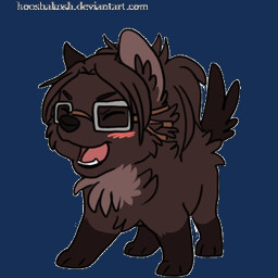 ambiguous_gender blush brown_body brown_fur chibi eyes_closed eyewear feral feralized fur glasses quadruped solo ouivon attack_on_titan hange_zoe canid canine canis mammal wolf 1:1 2013 animated low_res