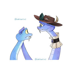 blue_body blue_scales choker clothing collar duo fangs feathered_cap female feral hat headgear headwear jewelry limbless_vertebrate male necklace purple_body purple_scales scales simple_background sun_hat teeth white_background yellow_eyes hebihebi1205 disney zootopia agnes_de'snake gary_de'snake pit_viper reptile scalie snake viper 1:1 hi_res grandchild_(lore) grandmother_(lore) grandparent_(lore) grandson_(lore)