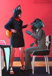 anthro chair duo eye_contact female furniture looking_at_another looking_up male male/female office office_chair blackspoiler connie_(blackspoiler) equid equine horse mammal pony rodent sciurid tree_squirrel hi_res