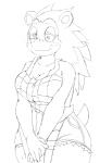 anthro apron big_breasts blush breasts clothed clothing female freckles simple_background solo white_background hidoihito animal_crossing nintendo sable_able eulipotyphlan hedgehog mammal monochrome