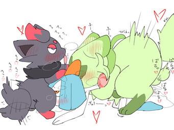 all_fours balls biped bipedal_feral black_body black_fur blue_body blue_eyes blush eyelashes eyelashes_through_hair fellatio female feral feral_on_feral fur genitals green_body green_fur group hair heart_pupils heart_symbol ineffective_censorship interrobang leg_markings male male/female markings oral orange_eyes penile quadruped questionable_consent sex simple_background socks_(marking) spitroast tail tail_motion tailwag thrusting torso_grab translucent translucent_hair tremble_spikes trio white_background white_body sakaniyame nintendo pokemon floragato generation_3_pokemon generation_5_pokemon generation_9_pokemon kirlia pokemon_(species) shiny_pokemon zorua 2025 4:3 censored digital_media_(artwork) hi_res