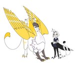 clothed clothing duo feathered_wings feathers feet female halo male simple_background tail talons taurified toes white_background wings ginrin_goshiki mythology adam_(hazbin_hotel) lute_(hazbin_hotel) angel angel_humanoid avian avian_taur gryphon gryphon_taur humanoid mythological_avian mythological_creature taur hi_res