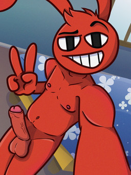 anthro balls bed bedroom belly erection eyebrows foreskin fur furniture genitals gesture glans hand_gesture head_tuft humanoid_genitalia humanoid_penis looking_at_viewer male navel nipples partially_retracted_foreskin penis rabbit_ears raised_eyebrow red_body red_fur selfie smile smiling_at_viewer smirk smirking_at_viewer solo standing teeth tuft v_sign vein veiny_penis lixy_art glitch_productions the_amazing_digital_circus fan_character thomas_(xploshi) animal_humanoid humanoid lagomorph lagomorph_humanoid leporid leporid_humanoid mammal mammal_humanoid rabbit rabbit_humanoid 3:4 film_grain