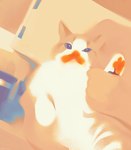 ambiguous_gender blue_eyes cheeto_dust duo feral holding_arm looking_at_viewer saintlycharles domestic_cat felid feline felis human mammal 2021 hi_res
