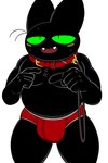 anthro begging begging_pose belly black_body black_fur blush bulge clothing collar fur green_eyes leash male musclegut muscular pecs pose solo underwear nemhippie cartoon_network mao_mao:_heroes_of_pure_heart sheriff_mao_mao_mao domestic_cat felid feline felis mammal hi_res