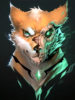 anthro black_nose fangs fur green_eyes looking_at_viewer multicolored_body multicolored_fur solo teeth tuft two_tone_body two_tone_fur lanoodles canid canine mammal 2015