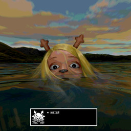 ambiguous_gender anthro antlers blonde_hair cloud dialogue_box hair horn looking_at_viewer name_drop partially_submerged realistic reflection sky snowgrave solo soul_devouring_eyes uncanny_valley water v1tteba deltarune undertale_(series) noelle_holiday deer mammal new_world_deer reindeer 2026 digital_drawing_(artwork) digital_media_(artwork) english_description hi_res female_(lore)