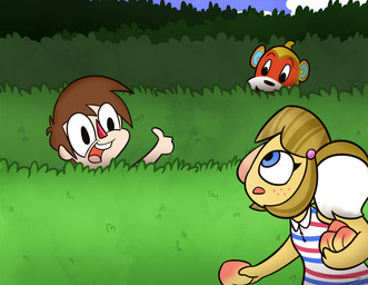 anthro big_nose black_eyes black_nose blonde_hair blue_eyes blue_inner_ear blue_sky blue_stripes brown_hair button_(fastener) clothed clothed_anthro clothed_female clothing cloud day dress eyelashes facial_markings female female_anthro food freckled_face freckles fruit fur gesture group hair hand_gesture head_markings holding_food holding_fruit holding_object holding_peach male male_anthro male_human markings no_eyebrows outside pattern_clothing pattern_dress peach_(fruit) pink_freckles pink_mouth pink_nose pink_tongue plant red_markings red_nose red_stripes short_hair shrub sky smile smiling_at_another striped_clothing striped_dress stripes tan_body tan_skin teeth thin_eyebrows thumbs_up tongue triangle_nose trio white_clothing white_dress white_inner_ear yellow_body yellow_fur cookieboy011 animal_crossing nintendo alice_(animal_crossing) simon_(animal_crossing) villager_(animal_crossing) haplorhine human koala mammal marsupial monkey primate vombatiform 2019 colored digital_drawing_(artwork) digital_media_(artwork) english_description shaded story story_in_description