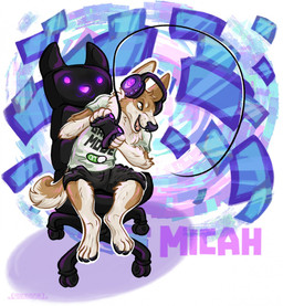 ambiguous_gender anthro big_ears bottomwear chair clothing controller electronics fur furniture gaming headphones lights male playing_video_game screen shirt shorts simple_background smile solo t-shirt tan_body tan_fur teeth tongue topwear pronghornpunk canid canine canis domestic_dog herding_dog mammal pastoral_dog welsh_corgi hi_res shaded