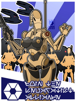 areola border breasts female front_view genitals grey_body group gun holding_gun holding_object holding_ranged_weapon holding_weapon machine nipples nude ranged_weapon solo solo_focus tan_areola tan_body tan_nipples text thick_thighs vulva weapon white_border wide_hips skwid star_wars b1_battle_droid b2_super_battle_droid battle_droid humanoid robot vulture_droid 3:4 aurebesh_text character_cipher english_description english_text hi_res