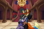 2_tails anthro ballroom bottomwear candle chandelier clothed clothing collared_shirt curtains dancing dress dress_pants dress_shirt female fur grey_body grey_fur inside male male/female multi_tail orange_body orange_fur pants shirt tail topwear window window_curtains setriaphtfj lumila_tenris rusty_misau canid canine fox mammal red_fox silver_fox true_fox 3:2 absurd_res hi_res