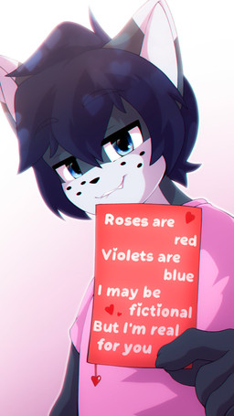anthro bite biting_lip clothed clothing cute_fangs daww fangs freckled_face freckles hair heart_symbol holding_card holding_object holidays male roses_are_red self_bite shirt solo t-shirt teeth text topwear valentine's_day_card eipril valentine's_day rouen_(eipril) domestic_cat felid feline felis mammal 2026 9:16 hi_res