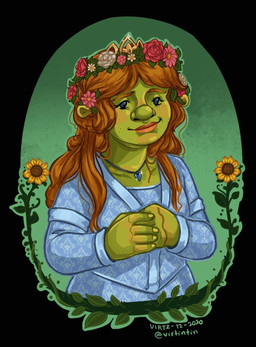 5_fingers arms_bent big_nose blue_clothing blue_dress blue_eyes brown_eyebrows brown_hair brown_lips closed_smile clothed clothed_female clothed_humanoid clothing colored_nails crown daisy_(flower) dress eyebrows eyelashes female female_humanoid fingernails fingers flower flower_crown freckled_face freckles green_background green_body green_fingernails green_nails green_skin hair hands_together headgear jewelry light lips long_hair mouth_closed nails necklace not_furry plant princess rose_(flower) royalty simple_background smile smiling_at_viewer solo sparkles sunflower text tiara virtintin dreamworks shrek_(series) princess_fiona humanoid ogre 2020 artist_name colored dated digital_drawing_(artwork) digital_media_(artwork) english_description half-length_portrait hi_res lighting portrait shaded