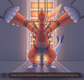 anal anal_penetration arms_above_head bdsm bondage bound chastity_bulge chastity_device clothing cuff_(restraint) feral heater infinity_symbol latex latex_clothing latex_skinsuit long_term_bondage male null_bulge onomatopoeia penetration permanent permanent_bondage permanent_chastity_device prisoner restraints sensory_deprivation shackles skinsuit solo sound_effects spreader_bar standing symbol tail text tight_clothing wearing_chastity_device n1k0 nintendo pokemon generation_2_pokemon legendary_pokemon lugia pokemon_(species) hi_res