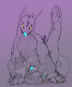 4_balls 4_eyes animal_genitalia anus balls big_balls big_claws blue_penis bodily_fluids chest_fur claws feral fluffy forked_tongue front_view fur fur_tuft furry_balls genitals glowing glowing_anus glowing_eyes glowing_genitalia glowing_penis glowing_tongue hair humanoid_pointy_ears leg_stretch logo looking_at_viewer male multi_balls multi_eye multi_genitalia multi_limb multi_tongue musk nude penis pink_eyes pointy_ears presenting puffy_anus quadruped raised_leg saliva selective_coloring sheath simple_background sitting smile solo tongue tuft yellow_eyes geno28 kurt_the_thunderfloof alien ambiguous_species mammal 5:6 artist_logo digital_drawing_(artwork) digital_media_(artwork) full-length_portrait hi_res portrait spot_color watermark