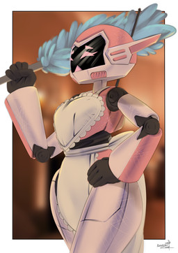 bodysuit cleaning_tool clothing duster_(cleaning) female machine maid_uniform not_furry pink_body scratches simple_background skinsuit solo tight_clothing uniform white_body brushart vtuber whisper_(vtuber) android humanoid robot robot_humanoid absurd_res hi_res signature nonbinary_(lore)
