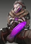 anthro balls big_balls big_penis clothed clothing erection genitals humanoid_genitalia humanoid_penis machine male partially_clothed penis purple_penis solo agitype01 blizzard_entertainment overwatch ramattra crocodile crocodilian humanoid omnic reptile robot scalie absurd_res hi_res