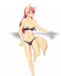 4:5 anthro biped blue_eyes breasts canid canine cleavage clothed clothing diva_(artist) female fox hair hi_res leaning long_hair looking_at_viewer mammal midriff pink_hair pinup pose simple_background skimpy solo standing tail underwear