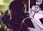 anthro anthrofied big_muscles big_pecs countershading fist flexing grin huge_muscles huge_pecs hyper hyper_muscles hyper_pecs male muscular pecs purple_body smile solo veiny_muscle white_body white_countershading fierglief nintendo pokemon generation_7_pokemon lycanroc pokemon_(species) 2021 hi_res