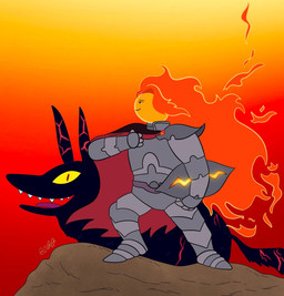4_fingers armor clothing duo female fingers fire flaming_hair gauntlets gloves gradient_background hair handwear headgear helmet holding_armor holding_headgear holding_helmet holding_object long_hair mouth_closed on_model open_mouth orange_body orange_hair proud pseudo_hair red_eyes sharp_teeth simple_background smile teeth tongue yellow_sclera cartoonbudartz adventure_time cartoon_network fionna_and_cake fionna_and_cake_(franchise) flame_princess canid canine canis elemental_creature elemental_humanoid fire_creature fire_humanoid fire_wolf humanoid mammal wolf 2025 digital_drawing_(artwork) digital_media_(artwork) english_description hi_res signature