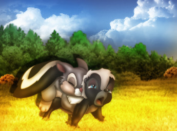 all_fours doggystyle duo eyes_closed feral from_behind_position grass male male/male markings outside plant sex striped_markings striped_tail stripes tail tail_markings young young_on_young amegared bambi_(film) disney flower_(bambi) thumper_(disney) hare lagomorph leporid mammal mephitid rabbit skunk striped_skunk