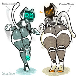 anthro big_butt biped butt digitigrade duo for_a_head looking_at_viewer looking_back looking_back_at_viewer male pawpads paws presenting presenting_hindquarters rear_view screen screen_face standing text thick_thighs sharkysocks voices_of_the_void kerfur_omega_(votv) felid feline mammal object_head robot_anthro screen_head 1:1 2025 digital_media_(artwork) english_text hi_res