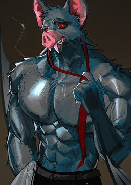 abs anthro claws fangs fur looking_at_viewer male muscular muscular_anthro muscular_male navel pecs red_eyes smoking solo teeth toothlee dispatch sonar_(dispatch) bat mammal absurd_res digital_drawing_(artwork) digital_media_(artwork) hi_res