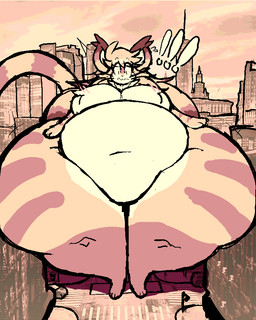 anthro belly big_belly big_breasts blush breast_tuft breasts building city exclamation_point featureless_breasts female flustered fur hair huge_hips huge_thighs hyper hyper_hips hyper_thighs macro macro_female navel nude obese obese_anthro obese_female outside overweight overweight_anthro overweight_female paws shocked skyscraper solo standing street striped_body striped_fur stripes thick_thighs tuft wavy_mouth whiskers wide_eyed wide_hips atsuineko macro_march atsuineko_(character) felid feline mammal 2026 digital_drawing_(artwork) digital_media_(artwork) full-length_portrait monochrome portrait restricted_palette