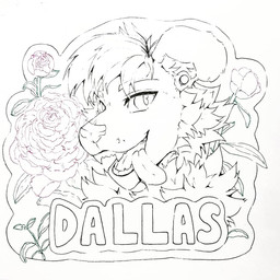 anthro ear_piercing fangs female flower hair looking_at_viewer piercing plant short_hair solo teeth text tongue tongue_out unsigned akatan_art canid canine canis domestic_dog mammal 1:1 bust_portrait english_text icon portrait sketch traditional_media_(artwork)