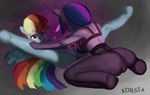 anthro anthrofied blue_body blue_feathers bra breasts butt camel_toe clothing duo feathers female female/female genitals glowing glowing_horn hair hooves horn legwear lying multicolored_hair nipples nude on_back on_ground pantyhose pubes purple_body purple_hair pussy rainbow_hair rainbow_pubes simple_background smile spread_legs spreading tail thick_thighs underwear wings korsia friendship_is_magic hasbro my_little_pony mythology rainbow_dash_(mlp) twilight_sparkle_(mlp) equid equine horse mammal mythological_creature mythological_equine pegasus pony unicorn digital_media_(artwork) hi_res