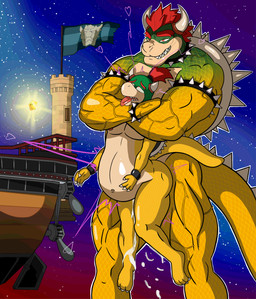 accessory_only anal anal_penetration anthro asphyxiation belly big_belly bodily_fluids carrying_another carrying_partner choking cum cum_inflation cum_inside cum_leaking_from_ass duo from_behind_position genital_fluids heart_symbol inflation looking_at_viewer male male/male muscular muscular_anthro muscular_male penetration sadism sex size_difference standing standing_sex tongue tongue_out vein veiny_muscles young young_male isaaac_owo mario_bros nintendo bowser bowser_jr. koopa mammal scalie hi_res father_(lore) father_and_child_(lore) father_and_son_(lore) incest_(lore) parent_(lore) parent_and_child_(lore) parent_and_son_(lore) son_(lore)