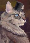 ambiguous_gender blue_eyes clothing eyewear feral fur glasses hat headgear headwear simple_background solo white_body white_fur satynapaper felid feline mammal 2019 hi_res traditional_media_(artwork)