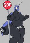2018 anthro areola arthropod automorph big_breasts biped breasts conditional_dnp convenient_censorship curvy_figure digital_drawing_(artwork) digital_media_(artwork) female hi_res holding_object holding_sign huge_breasts license_plate living_machine living_vehicle machine nipples nude planted_sign remanedur sign slightly_chubby smile solo standing stop_sign thick_thighs vehicle voluptuous wide_hips