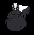 ambiguous_gender ambiguous_prey belly big_belly burping grin hand_on_belly imprint male male_pred navel smile squirming vore hausedge mammal mephitid skunk 2017 animated low_res short_playtime