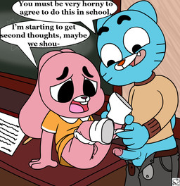 4_fingers anthro balls belt black_eyes blue_balls blue_body blue_fur blue_penis bottomwear brown_belt brown_clothing brown_nose brown_shirt brown_topwear buckteeth chalkboard clothed clothing desk dialogue dress duo fangs female fingers footwear front_view frown fur furniture genitals glans grey_bottomwear grey_clothing grey_pants imminent_sex information_board inside loli lying male multicolored_clothing multicolored_shirt multicolored_topwear on_back on_desk open_bottomwear open_clothing open_mouth open_pants orange_clothing orange_dress orange_nose panties panties_down pants partially_clothed penis pink_body pink_fur pink_glans raised_clothing raised_dress reclining school shirt shoes shota speech_bubble table tan_clothing tan_shirt tan_topwear teeth text tongue topwear two_tone_clothing two_tone_shirt two_tone_topwear underwear underwear_down undressing vulva white_clothing white_footwear white_shoes wishbone_mouth worried young young_anthro mrfroggy cartoon_network the_amazing_world_of_gumball anais_watterson gumball_watterson felid lagomorph leporid mammal rabbit 2018 comic english_text brother_(lore) brother_and_sister_(lore) incest_(lore) sibling_(lore) sister_(lore)