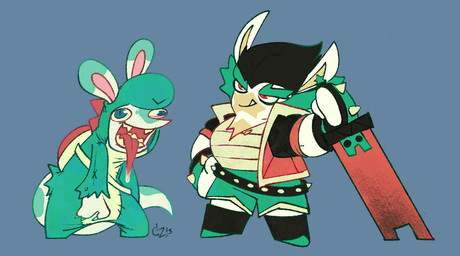 anthro belt black_belt black_boots black_clothing black_footwear black_hair blue_background bodily_fluids boots bottomwear bracelet claws closed_smile clothed clothed_anthro clothed_female clothed_male clothing dipstick_ears duo ear_markings eyebrows fangs featureless_legs female female_anthro finger_claws footwear fully_clothed fully_clothed_anthro fully_clothed_female fully_clothed_male fur green_bottomwear green_bracelet green_clothing green_costume green_ear_tips green_eyebrows green_hair green_markings green_shorts hair hand_on_hip hand_on_own_hip holding_melee_weapon holding_object holding_sword holding_weapon jacket jewelry larger_anthro larger_female long_ears long_tail male male_anthro markings melee_weapon mitten_hands mouth_closed multicolored_ears multicolored_hair muscular muscular_anthro muscular_female noseless open_clothing open_jacket open_mouth open_smile open_topwear pink_eyelids pink_inner_ear pupils red_clothing red_eyes red_jacket red_spines red_tongue red_topwear redesign saliva saliva_on_tongue scales shoes short_hair shorts simple_background size_difference slit_pupils smaller_anthro smaller_male smile spiked_belt spiked_bracelet spikes standing sword tail tail_markings tan_body tan_goatee tan_inner_ear tan_skin teeth tongue tongue_out topwear two_tone_hair two_tone_tail weapon white_body white_claws white_fur white_tail yellow_body yellow_scales yellow_sclera yellow_teeth critterzone13 mario_bros mario_plus_rabbids_kingdom_battle mario_plus_rabbids_sparks_of_hope nintendo raving_rabbids rayman_(series) ubisoft edge_(mario_plus_rabbids) rabbid_yoshi hybrid koopa lagomorph mammal rabbid scalie 2024 crossover digital_drawing_(artwork) digital_media_(artwork) english_description flat_colors signature