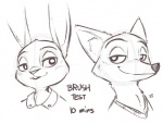 anthro blush clothed clothing duo female half-closed_eyes male narrowed_eyes simple_background text alec8ter conditional_dnp disney zootopia judy_hopps nick_wilde canid canine fox lagomorph leporid mammal rabbit red_fox true_fox 2016 black_and_white english_text monochrome signature