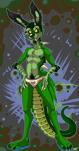 anthro armpit_hair body_hair clothing facial_piercing heart_symbol male nipple_piercing nipples nose_piercing nose_ring piercing ring_piercing septum_piercing serp solo tail thick_tail underwear what arody unknown_species source_request unavailable_at_source