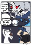 anthro bodily_fluids cross dialogue duo faceless_character faceless_male fire male nodding sweat transformation icey_(artist) helluva_boss human_loona_(vivzmind) loona_(helluva_boss) comic hi_res meme