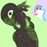 anthro female fire green_body pregnant pregnant_anthro pregnant_female presenting slicey mamavixy vixy canid canine felid feline fox genet mammal viverrid 1:1 hi_res