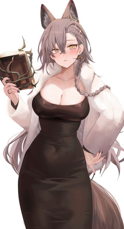 accessory black_clothing black_dress blush book braided_hair clothing dress female front_view grey_hair hair hair_accessory hairclip holding_book holding_object long_hair looking_at_viewer simple_background solo tail white_background white_clothing ruzhai arknights hypergryph studio_montagne penance_(arknights) animal_humanoid canid canid_humanoid humanoid mammal mammal_humanoid 2024 digital_media_(artwork) hi_res