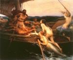 beard bound breasts brown_hair butt facial_hair female group hair leaning male mast nipples nude oar outside rowing sail sea seductive ship sitting sky split_form standing surprise vehicle water watercraft herbert_james_draper european_mythology greek_mythology homer's_the_odyssey mythology ulysses_and_the_sirens_(painting) odysseus human mammal marine merfolk siren 1909 20th_century ancient_art formal_art