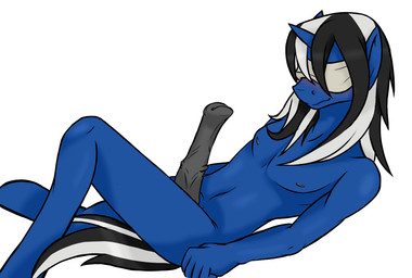 5_fingers animal_genitalia animal_penis anthro biped blindfold blue_body blue_horn blush equine_genitalia equine_penis fingers genitals grey_nipples grey_penis hair horn male male_anthro medial_ring multicolored_hair navel nipples penis simple_background solo tail vein veiny_penis white_background pi9o hasbro my_little_pony mythology fan_character equid equine mammal mythological_creature mythological_equine unicorn shaded